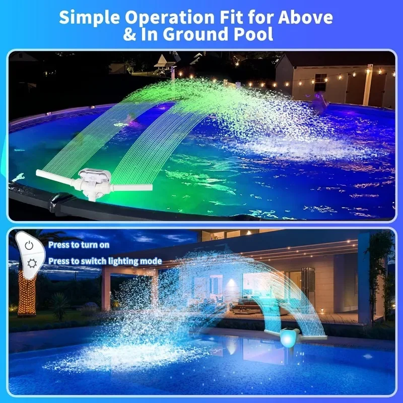 7-Color LED Solar Lights, 360°Adjustable Pool Water Fountain Pool Sprinkler Fountain,Dual Spray Sprinkler Pool Fountains