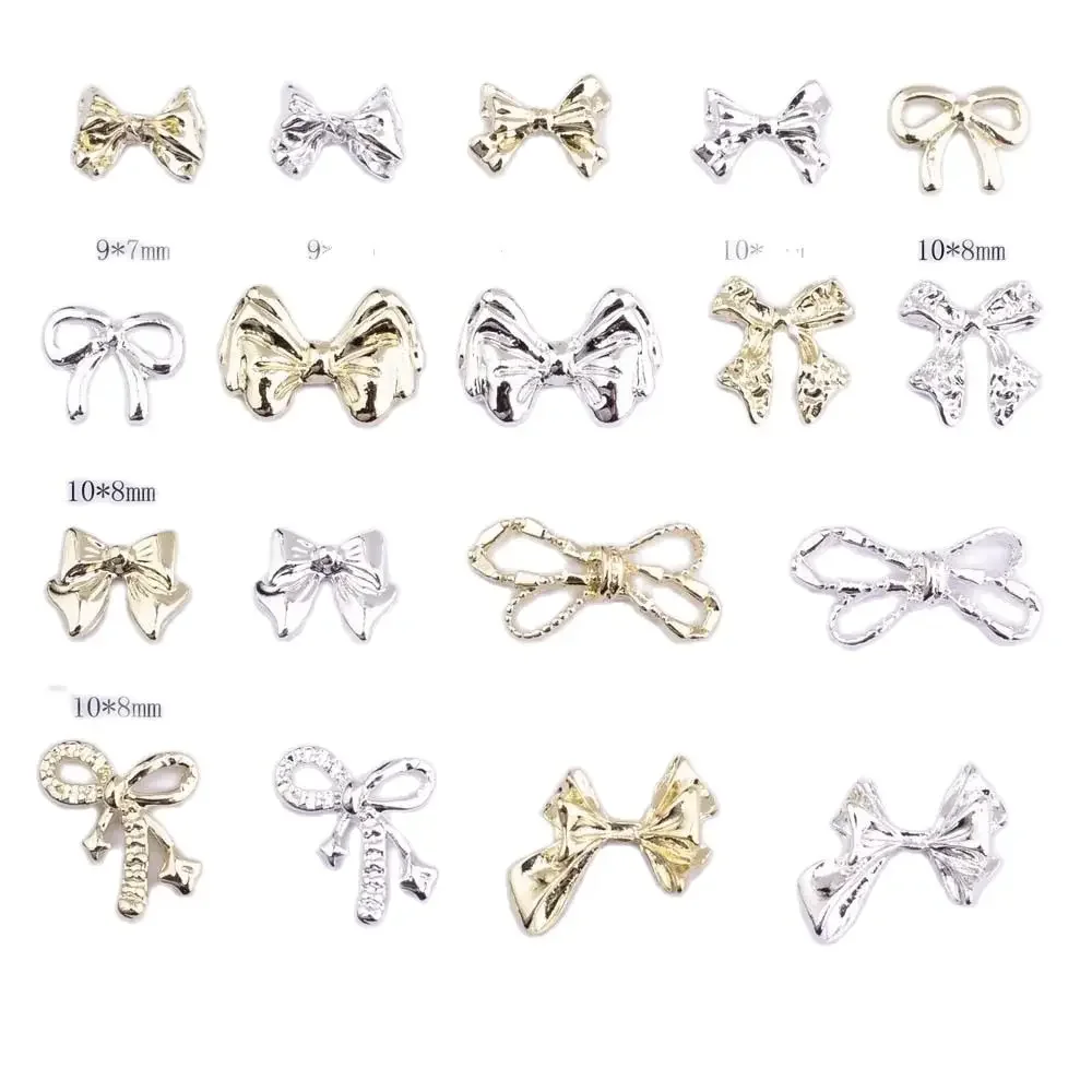 20pcs Kawaii Alloy Bows Ribbon Nail Art Charm 3D Metal Irregular Bowknot Ribbon Decor Parts DIY Luxury Japanese Style Nail Parts