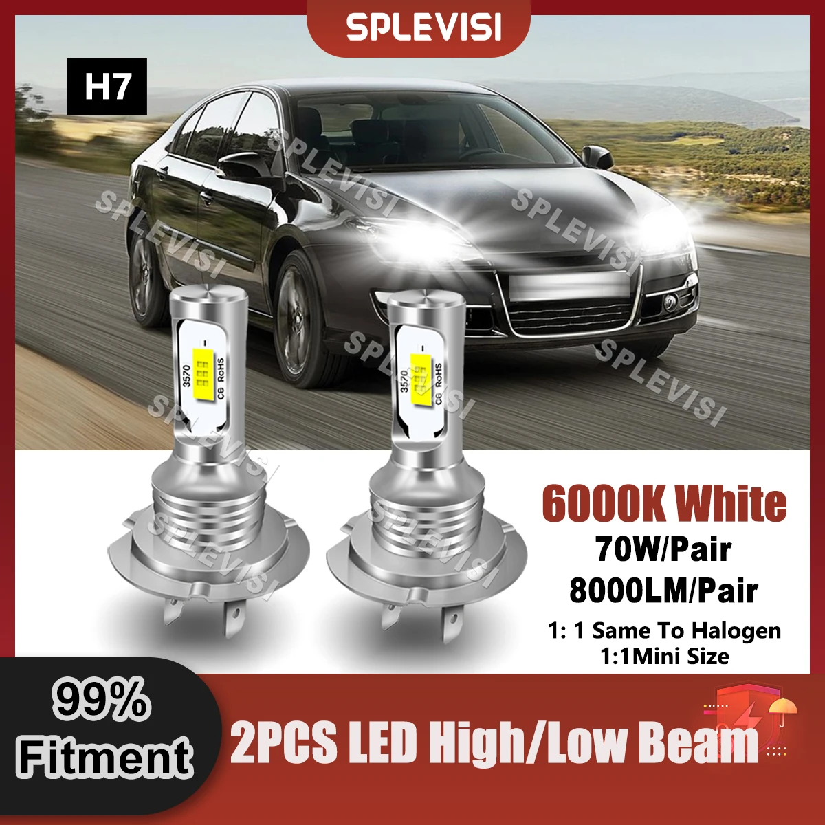 

1 Pair CSP Chips LED Headlight H7 High/Low Beam White For Renault Laguna MK3 2008 2009 2010 2011 2012 2013 2014 2015