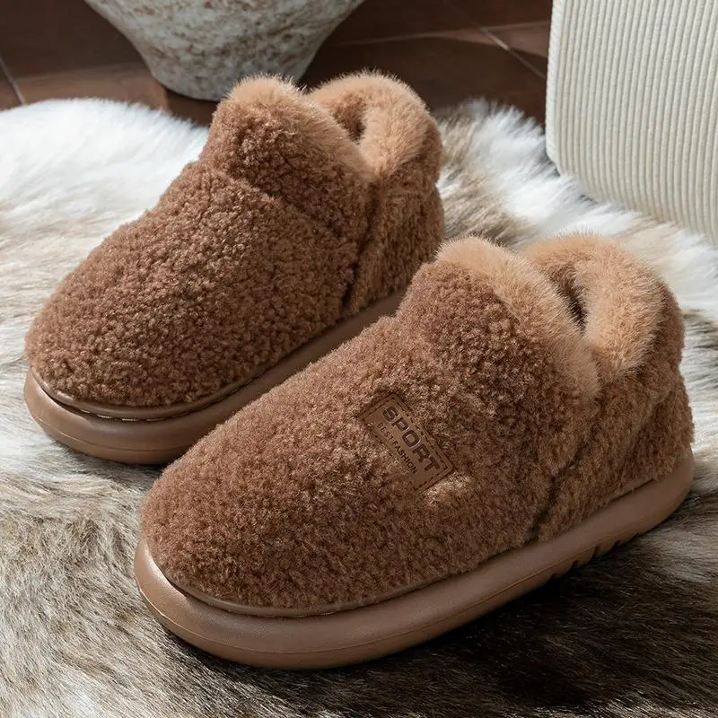 Komfortable Schneestiefel aus Lammwolle mit rutschfester, dicker Sohle für Damen, Winter 2026, Übergröße 45, warme, plüschige Stiefeletten, kurze, pelzige Stiefeletten für Damen – Detail 15