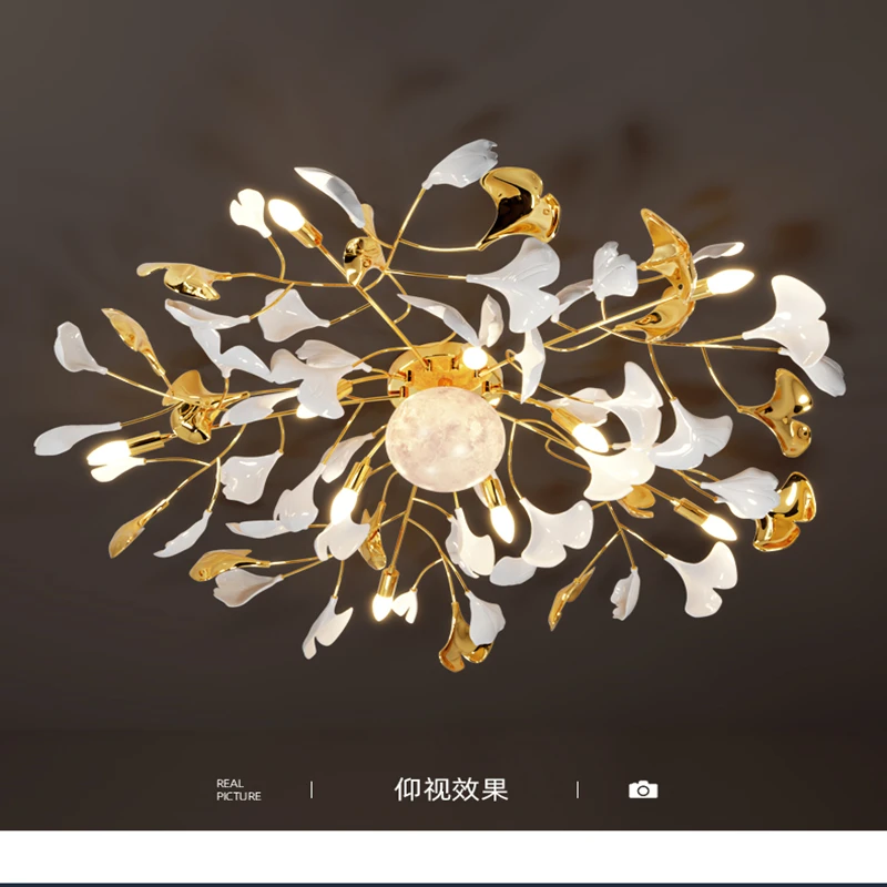 Modern Led Ceiling Chandelier Lamp Acrylic Ginkgo Leaf Metal Ceiling Led Chandelies Light For Living Room Home Bedroom Decor