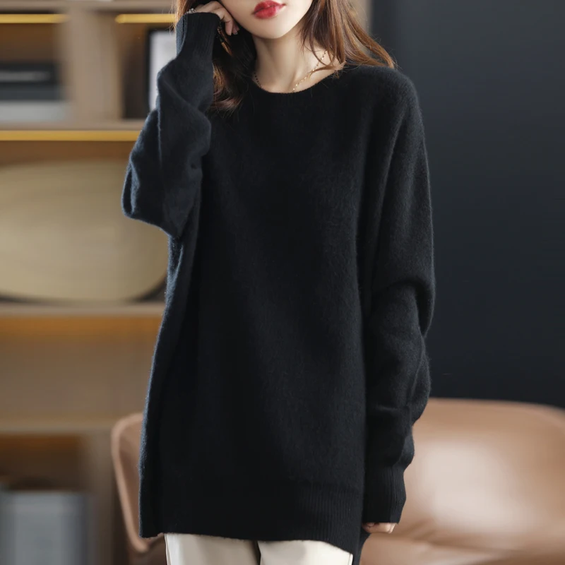 Plus Size Knit Jumper Women\'s Round Neck Sweater 100% Pure Australian Wool Warm And Soft Cashmere Loose Pullover For Winter Top