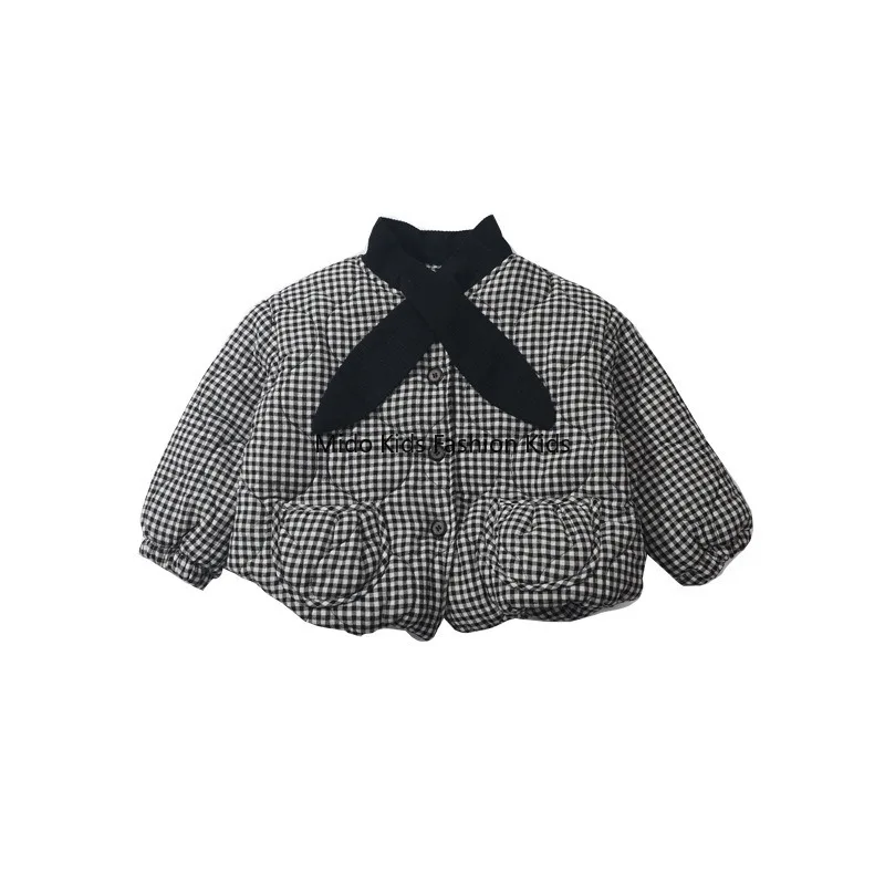 New 1-12Y Kids Plaid Cotton Coat Thickened Warm Winter Jacket for Girls Fleece Lined Outerwear 80-140cm