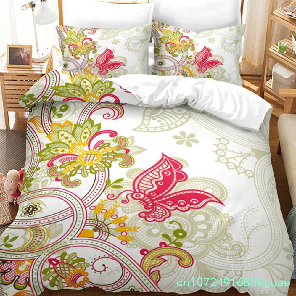 Mandala Duvet Cover Geometric Floral Print Bedding Set Queen Size Bohemian Style Pillowcases For Kids Adults Bedroom Decorative