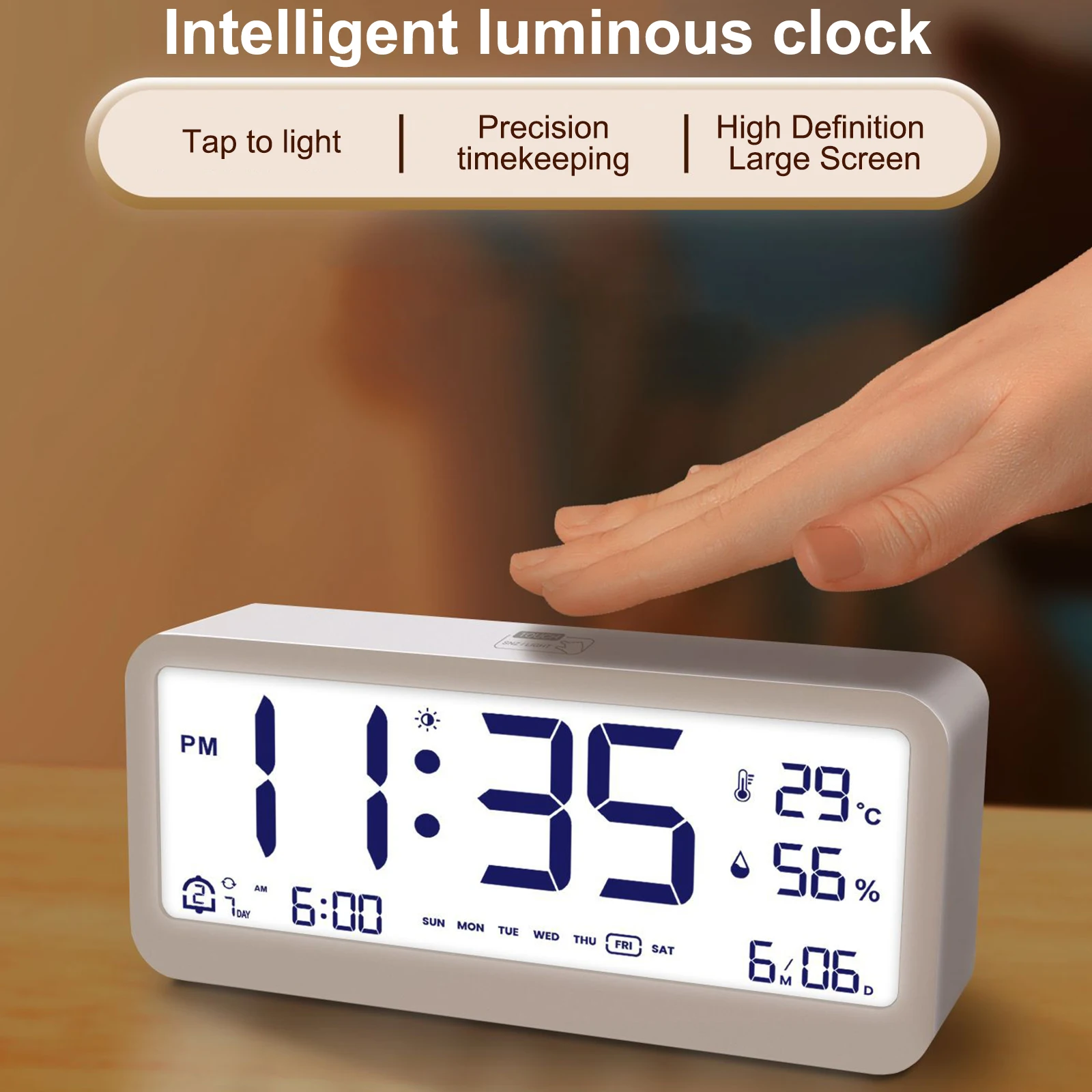 Temperature and Humidity Alarm Clock Smart Alarm Clock Silent Electronic Clock Large Screen Luminous Clock With Calendar Display