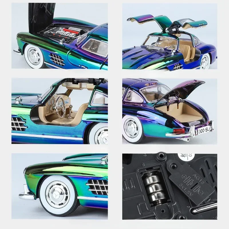 300SL Benzs Vintage Classic Alloy Car Model Simulation 1/24 Scale Sound Light Children Boy Diecast Toy Vehicle Miniature Voitur