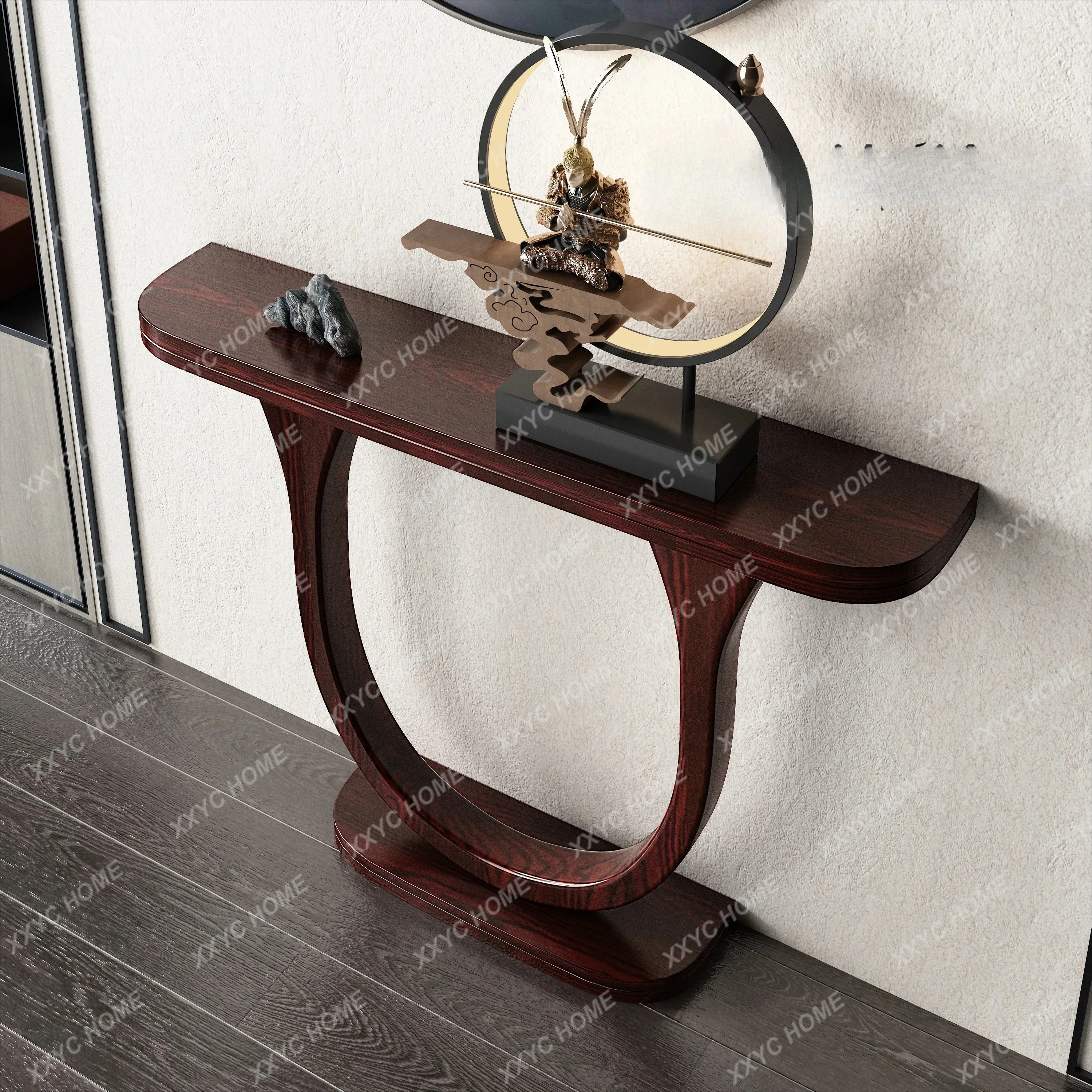 AANew Chinese-style Entrance Table Solid Wood Modern Living Room Entry Semi-circular Strip Case Aisle Against The Wall To Displa
