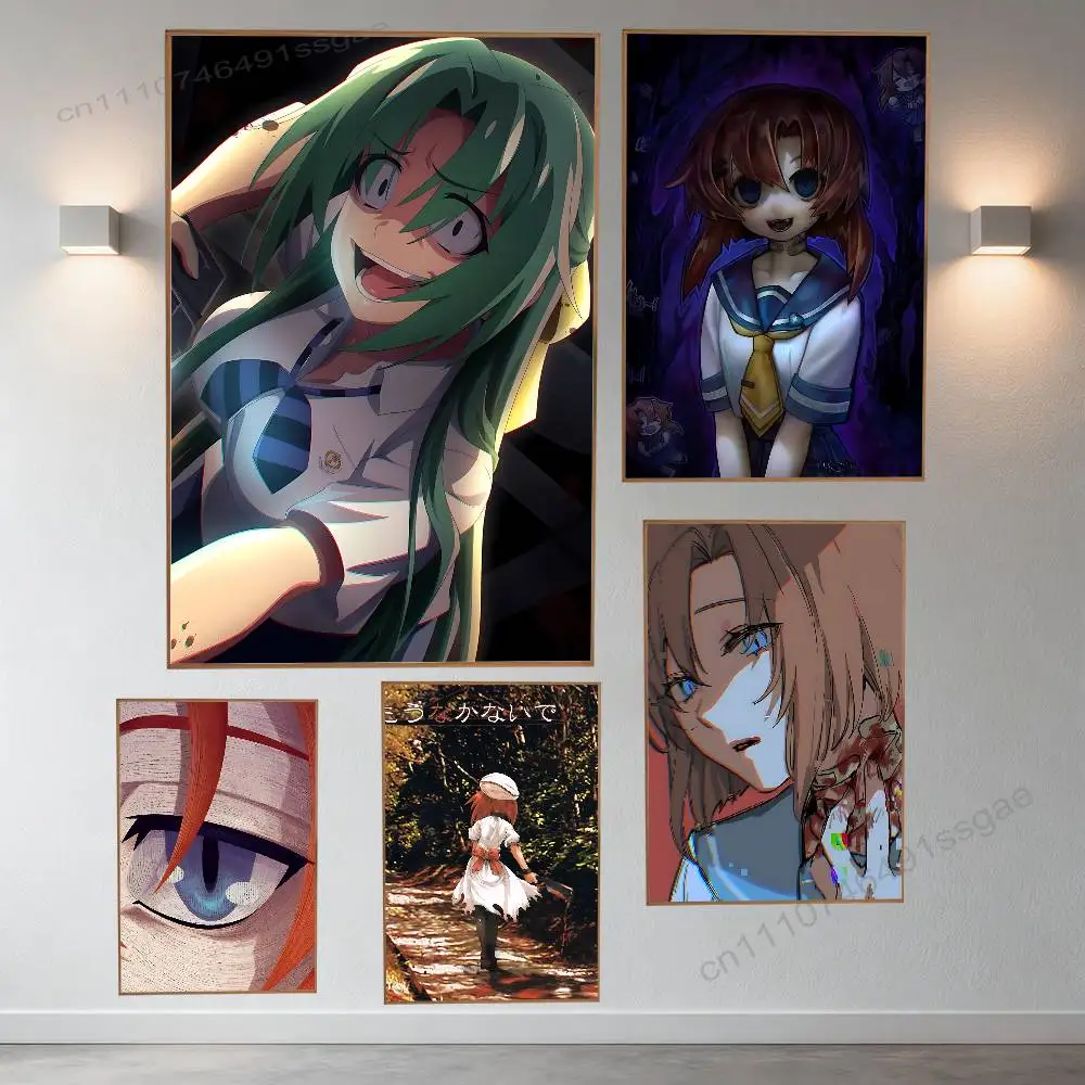 

H-Higurashi When They Cry Retro Fashion Pictorial Poster Sticky Poster Paper Sticker DIY Room Bar Cafe Wall Decor Gift