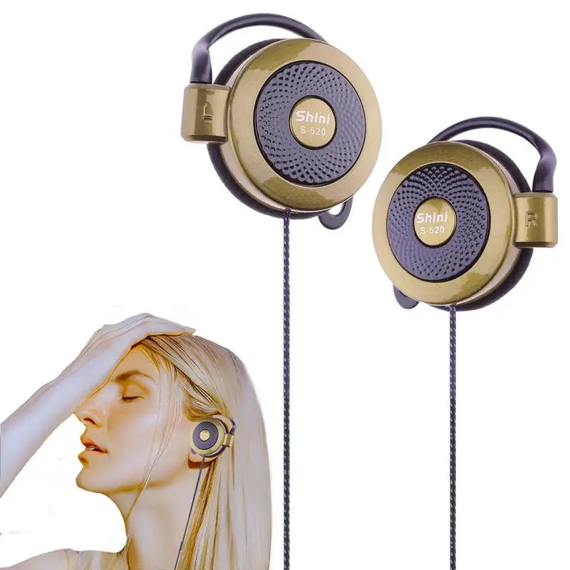 1 pz universale 3.5mm spina cablata Stereo in metallo cuffie cablate Heavy Bass Headset Over-ear regolabile gancio per l'orecchio auricolare per telefono