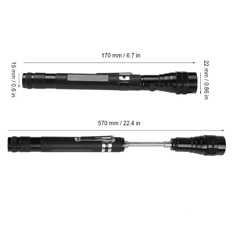 Multi Function Mini Flexible Telescopic LED Flashlight Rotatable Torch With Magnetic End(Black)