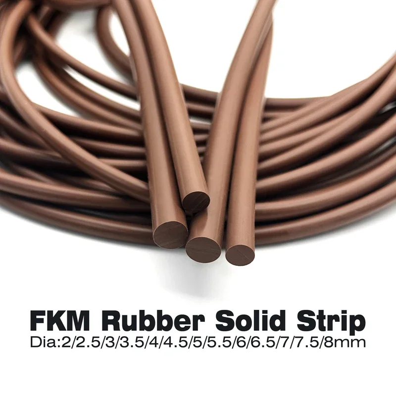 2/5/10M FKM VITON Rubber Strip Dia 2~8mm High temperature and corrosion resistance Fluororubber Sealing Solid Round Strip