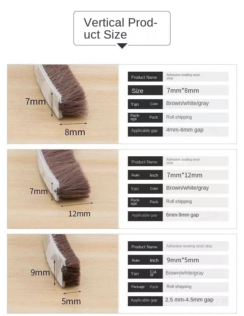 5/10/20 m selbstklebender Wolldichtungsstreifen, Tür- und Fensterisolierung aus Aluminiumlegierung, Schalldämmung und Kollisionsschutz – Detail 9
