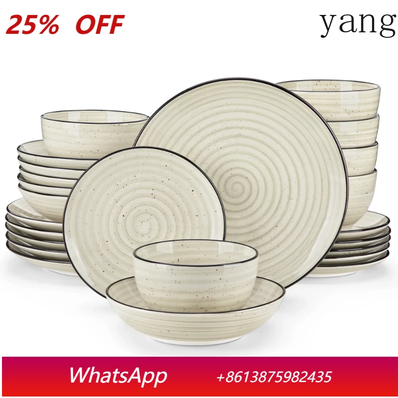 

LMM Tableware Ceramic Tableware Set Hand Painted Spiral 6 Plates/Dessert/Soup/Bowl