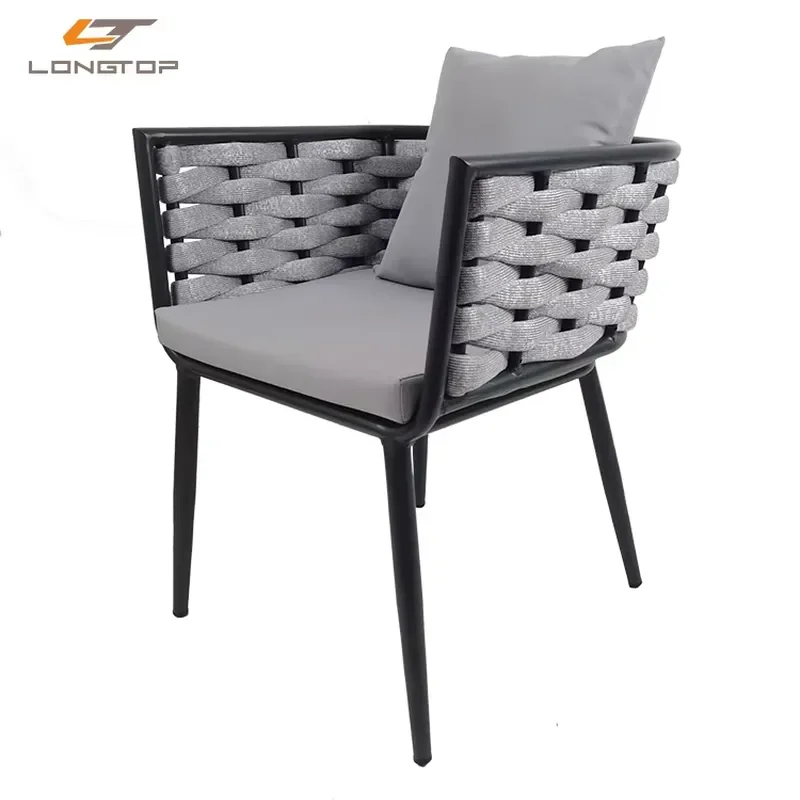 

Wholesales Metal Outdoor Furniture Shinning Silver Luxury Modern Rope Woven Restaurant Dining Chair