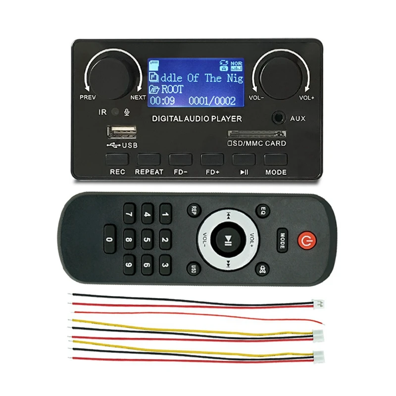 LCD Display Bluetooth 5.0 MP3 Decoder Board Support Handsfree Recording FM DC 12V MP3 WMA WAV APE FLAC Audio Player