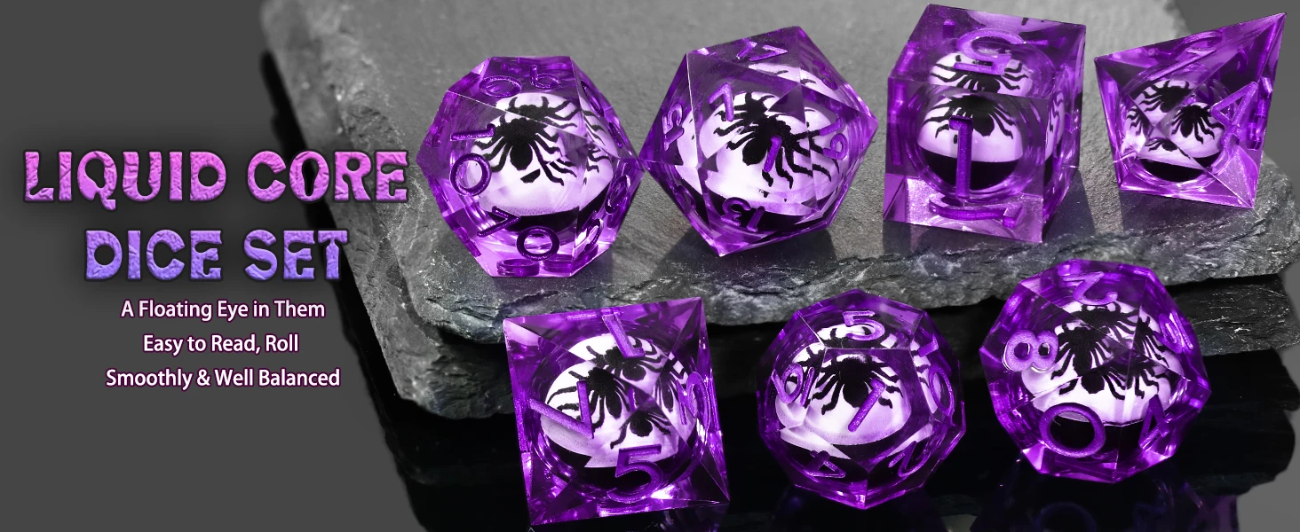 Harz-DND-Würfelset, Spinnenwürfel, lila polyedrische Würfel für Dungeons and Dragons Rollenspiel, Yahtzee Party RPG Brettspiel – Detail 5