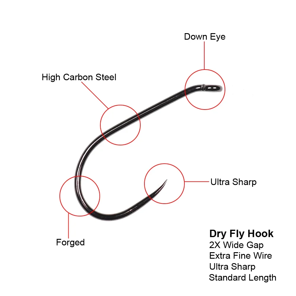 50 Stück # 8~ # 20 schwarze, vernickelte, geschmiedete Adams Dry Fly Tying Haken mit Daunenaugen und ohne Widerhaken für CDC Mayfly Emerger Nymphen Forellenköder – Detail 3