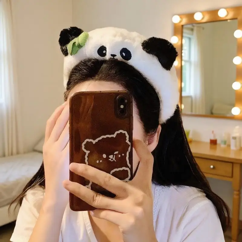 عصابة رأس لعبة الباندا الناعمة الجذابة لغسل الوجه للنساء، إكسسوار شعر فريد من نوعه على شكل حديقة الحيوان