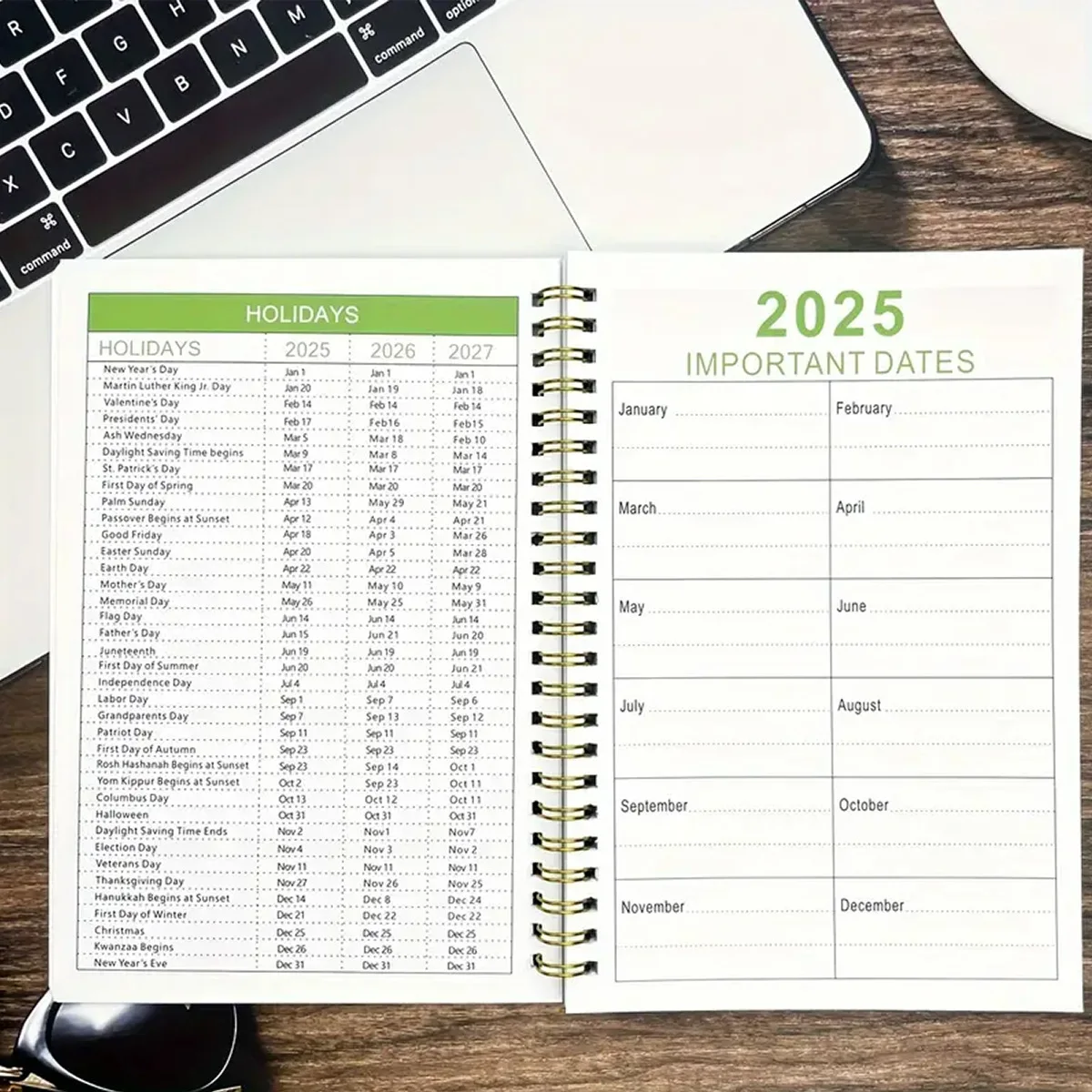 2025-2027 مخطط شهري - مخطط شهري/تقويم شهري لمدة عامين، مخطط أكاديمي، العطلات، تجليد الأسلاك المزدوجة، صفحات الملاحظات