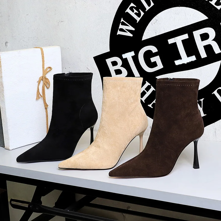 

Korean Style Fashion Boots Women's Suede Pointed Heel Side Zipper High Heel Boots Women