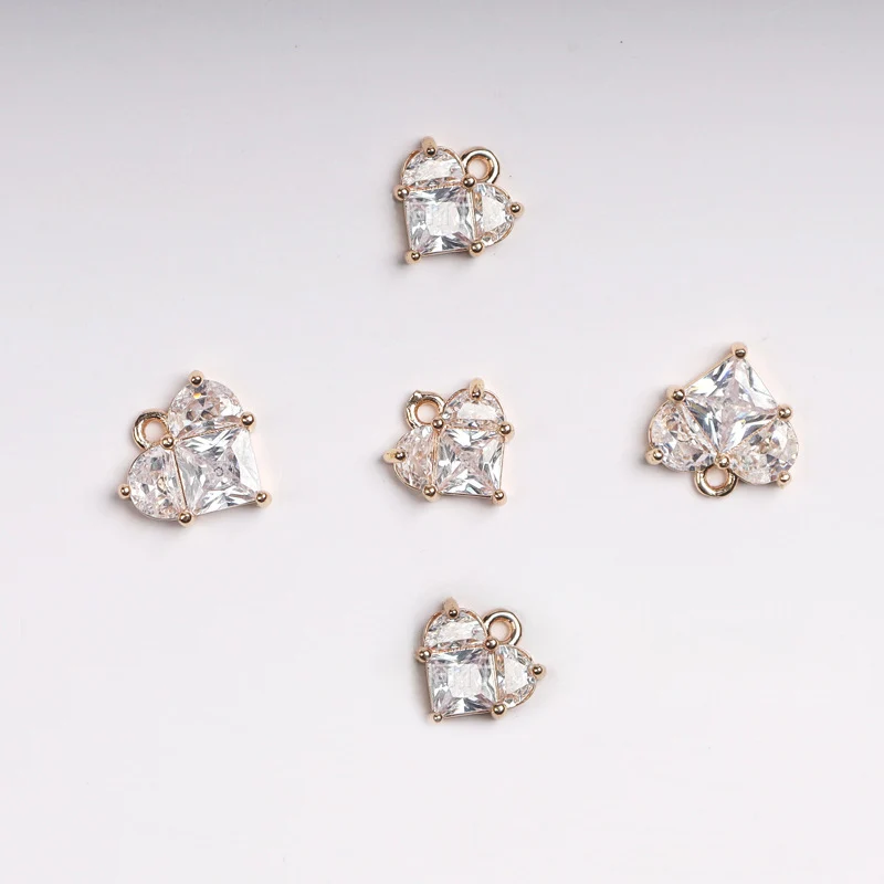 12X13Mm Berlapis Emas Merah Muda CZ Batu Liontin Hati Tas Desainer Anting Gelang Jimat untuk Membuat Perhiasan