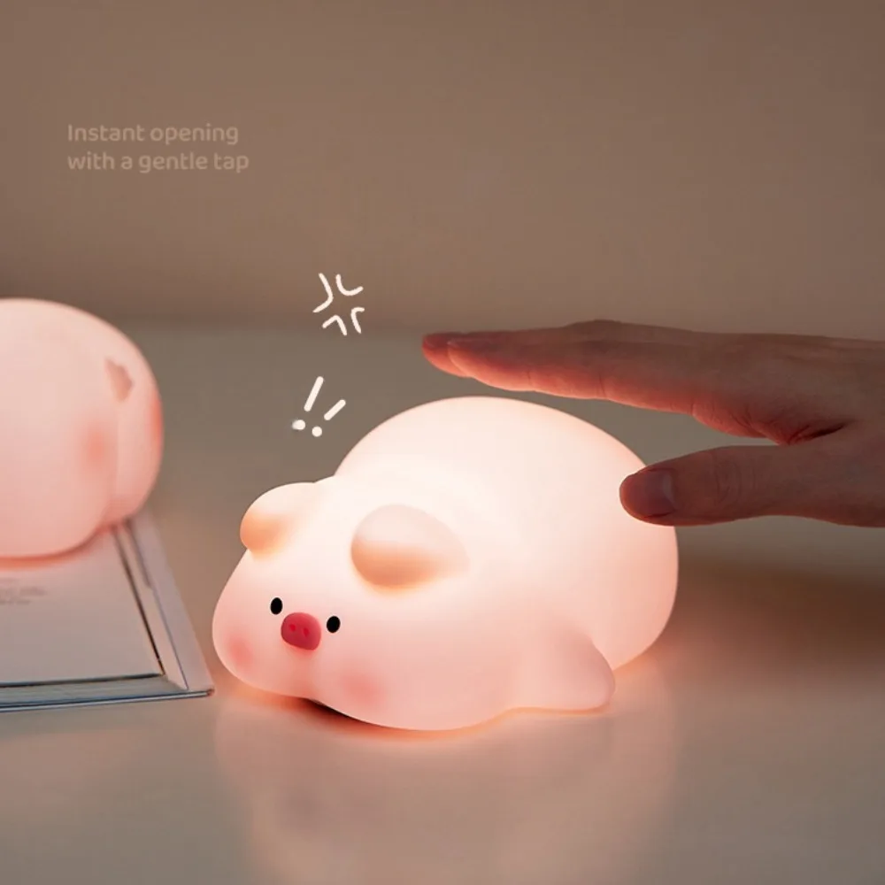 Portable Touch Sensor LED Lamp Cute Little Piggy USB Rechargeable Night Light Dimmable Silicone Mood Light Birthday Gift