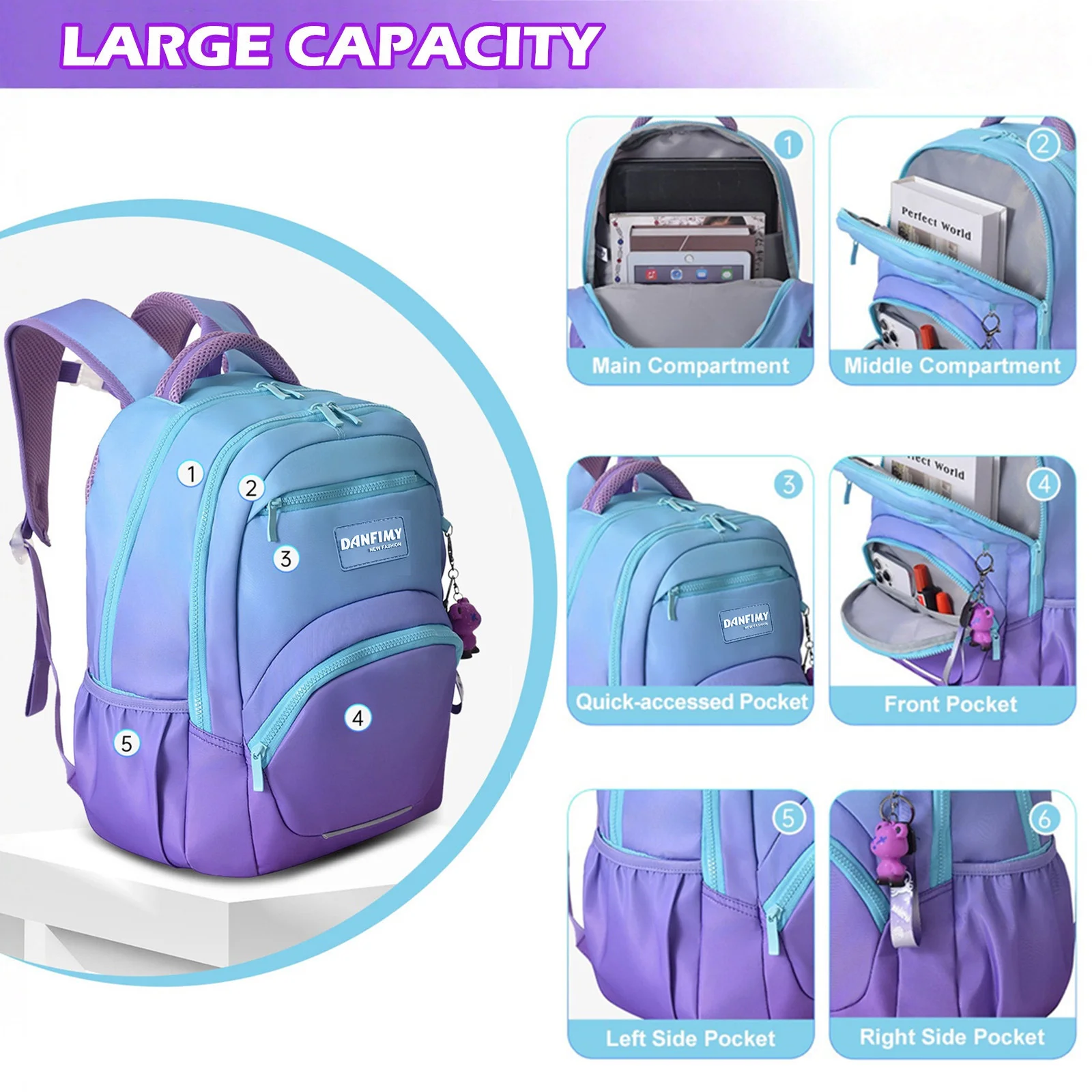 Zaino scolastico per ragazze adolescenti Zaino per laptop di grande capacità Zaino per studenti universitari delle scuole medie e superiori per ragazzi Zaino da donna