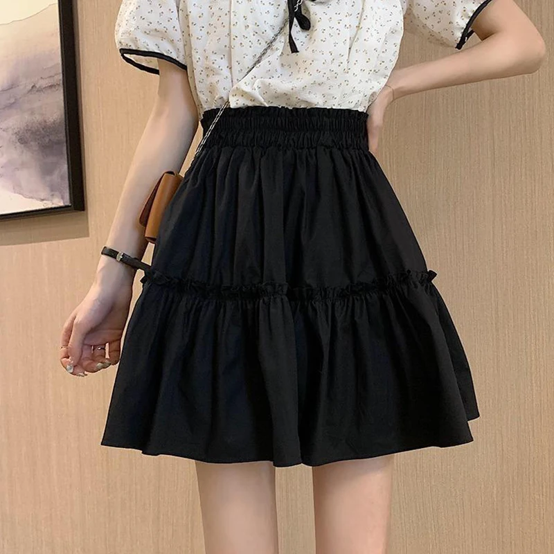 Large Size Fat Mm White Skirt Summer Elastic Waist Wood Ear Edge Very Fairy Cover Hip Temperament A Short Skirt Female