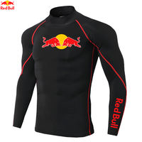 Men's Workout Compression Shirt Turtleneck Long Sleeve Rash Guard Gym Base Layer Athletic Undershirt Gear Sports Shirt Red Bull