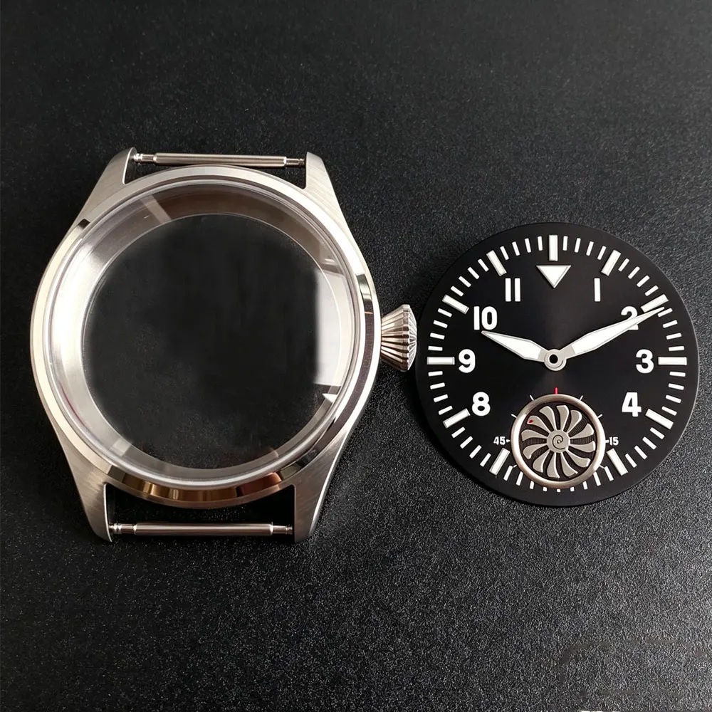 Sapphire Glass 42mm 316L Stainless Steel Pilot Style Men Hand-Winding Watch Case Watch Dial Set Fit ETA6498 ST3621 Movement