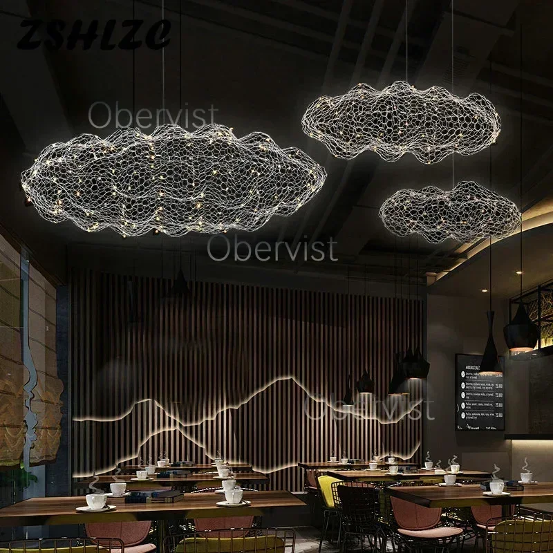 Nordic Art Floating Cloud Chandelier for Hotel Hall Restaurant Office Bar Pendant Lamp Suspended LED Luminaire with Spotlight