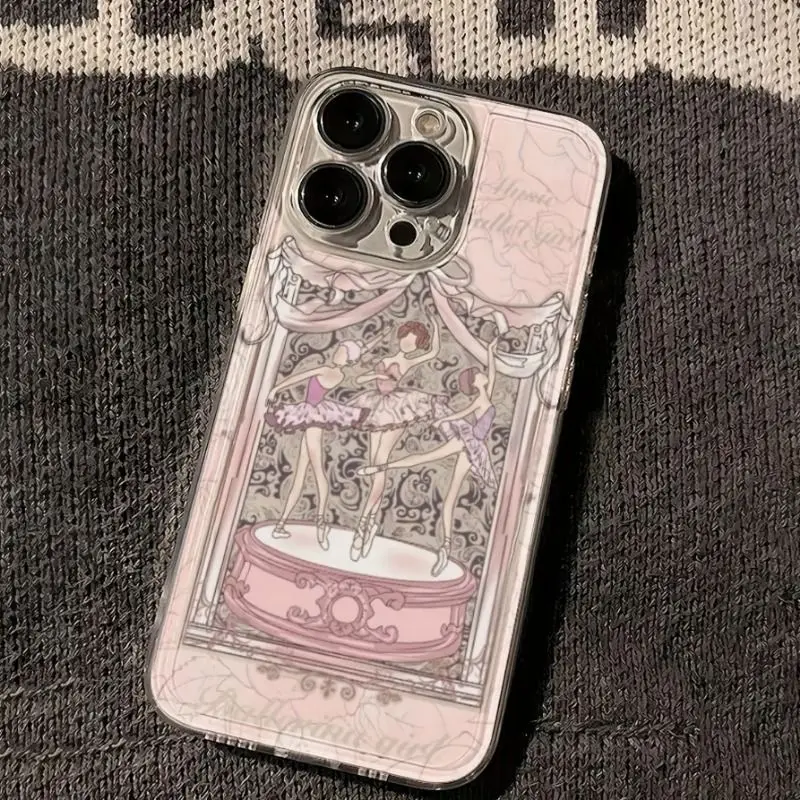 حافظة هاتف محمول شفافة لهاتف آيفون 16 برو 14 13 12 16 11 15 برو ماكس آيفون 15 16 Plus كارتون فتاة الباليه طباعة غلاف ناعم #1