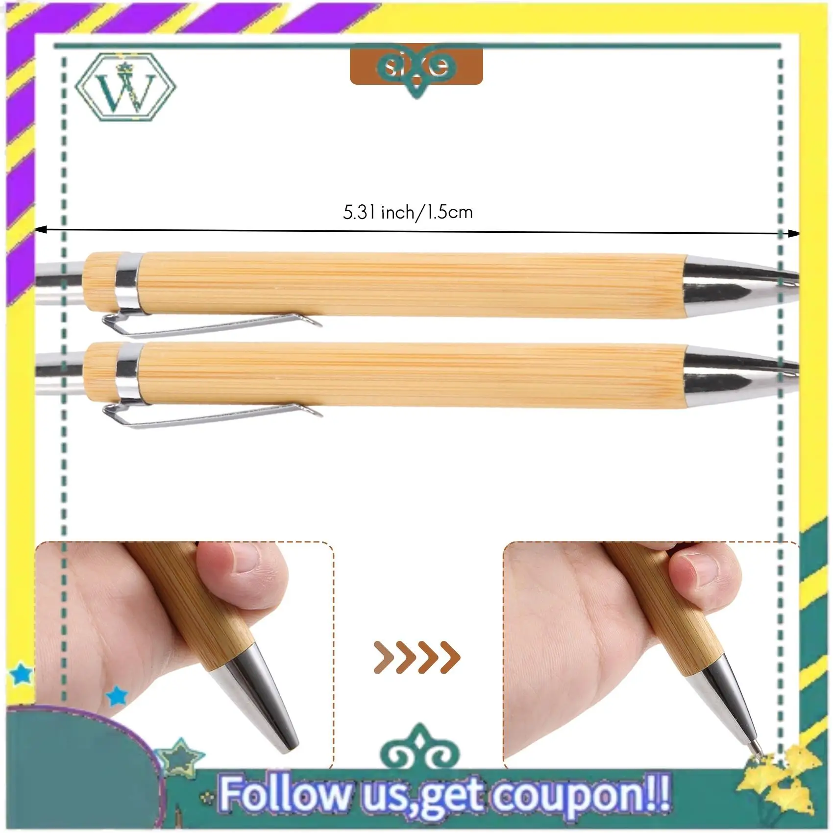 새로운 80 Pcs 볼펜 세트 대나무 및 나무 쓰기 도구, 40 Pcs 검정 잉크 및 40 Pcs 파란색 잉크