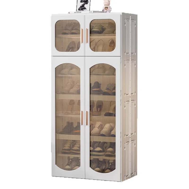 Double-row transparent installation-free shoe cabinet, integrated household large-capacity heightened multi-layer