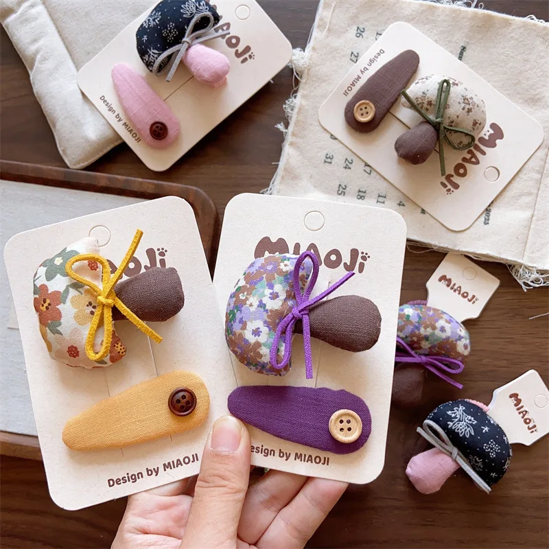 

Girls Hair Bands and Clips Korean Style Large Plush Fabric Filled Mushroom Shape Dark Color Gingham Floral for Daily Use Gift