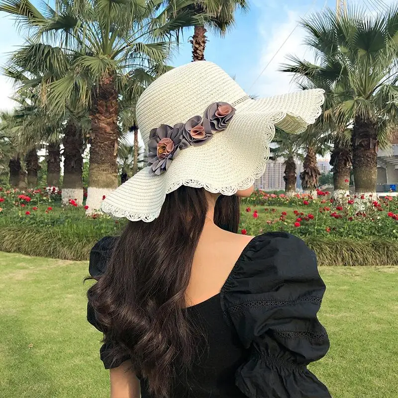 

Fashion Wide Eaves Hat Simple Flowers Korean Women Sunbonnet Summer Thin Breathable Outdoor Sun Hat Sun Hats for Women