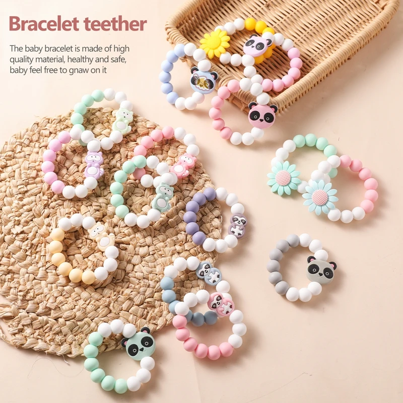 Baby Silicone Teether Ring BPA Free Food-grade Bracelets For Newborn Baby Teething Toy Adornments For Cute Wear Soft Chewing Gum image 4