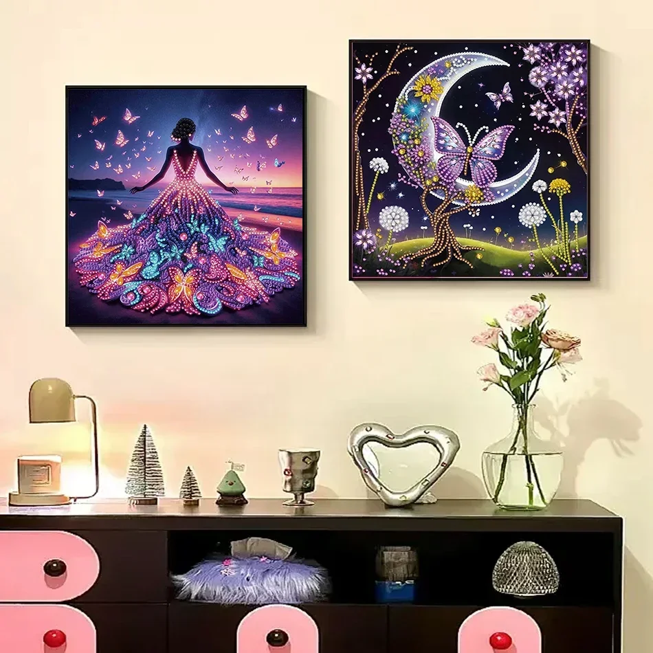 RUOPOTY الماس اللوحة فراشة الجنية القمر التطريز دائرة الماس اللوحة صنع التطريز عدة الحفر جدار الفن #3