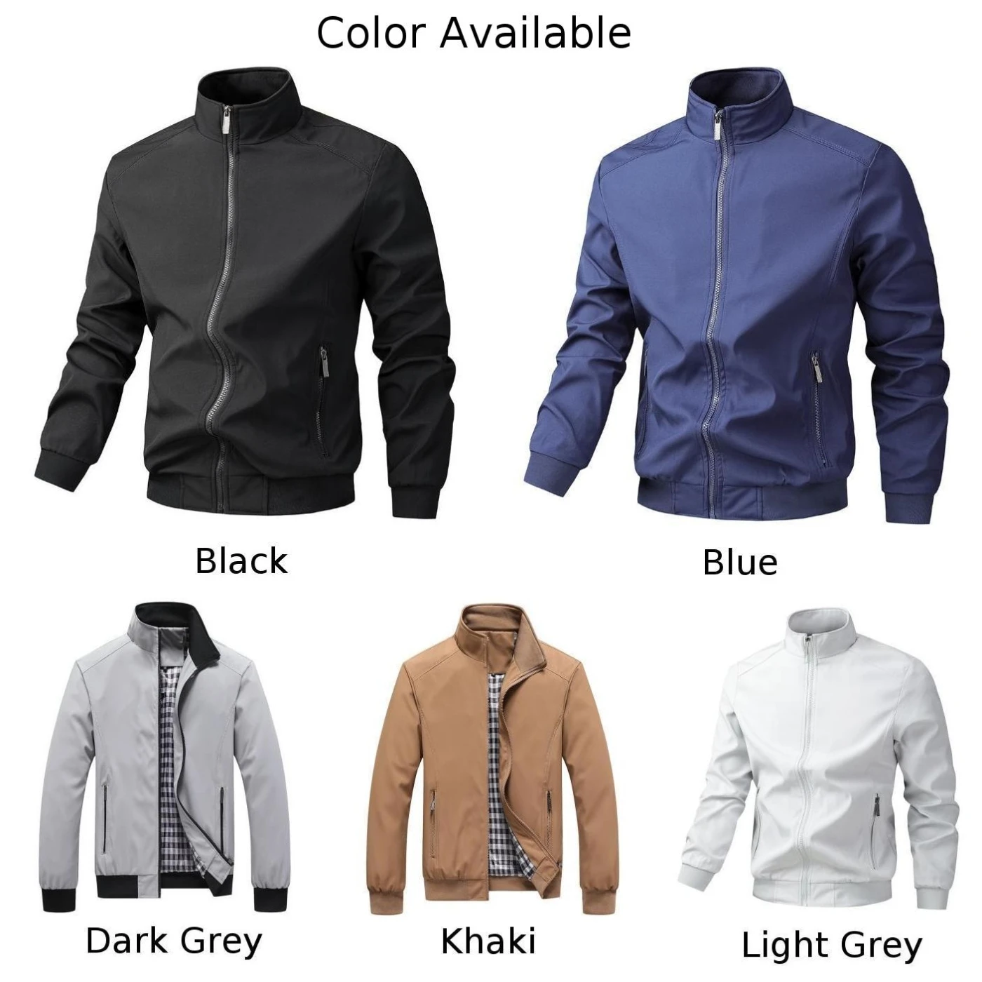 سترة رجالية رفيعة صلبة فضفاضة بياقة واقفة ملابس خارجية يومية ملابس خارجية غير رسمية #5