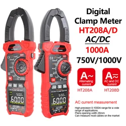 HT208 Professional Clamp Meter Multimeter 1000V AC/DC True-RMS Auto-Ranging Pliers Ammeter Voltmeter VFD REL Ohm Capacitor Test