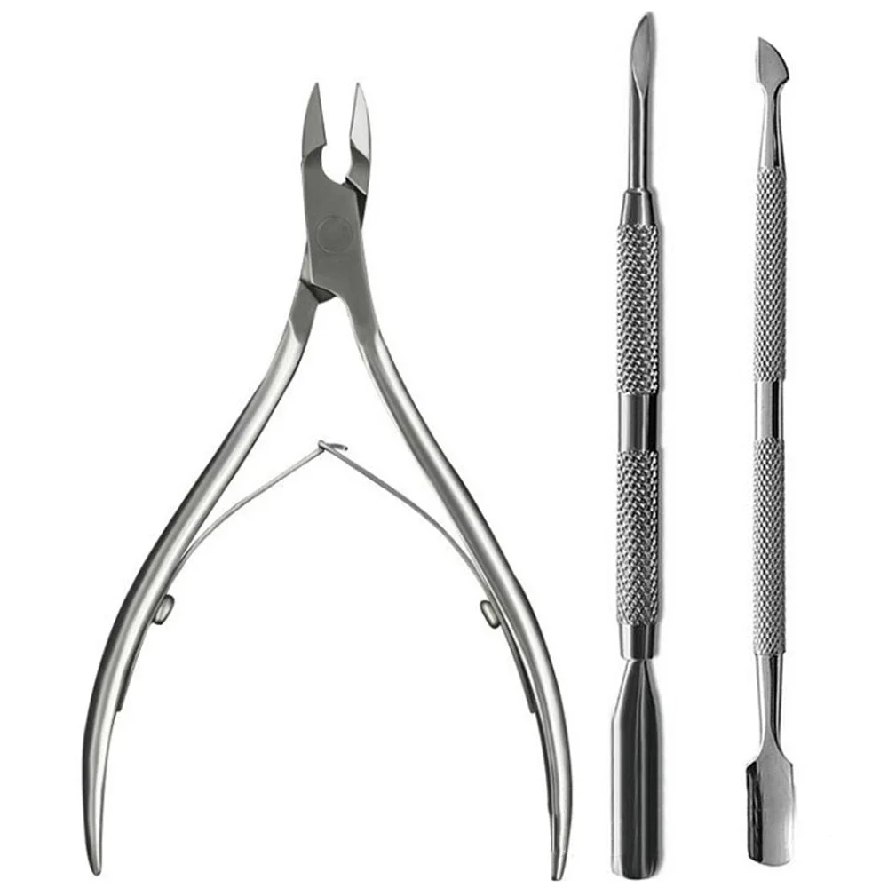 

3pcs Pro Stainless Steel Nail Art Cutter Scissor 2 Ways Cuticle Clipper Pusher Dead Skin Remover Kit Manicure Pedicure Tools