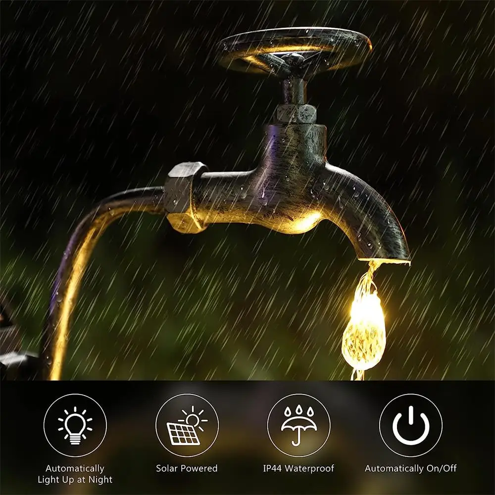 Water Faucet Solar Powered Light Sprinkler Kettle Water Droplet Flower Pot Lawn Light Courtyard Outdoor Fairy Garden Light