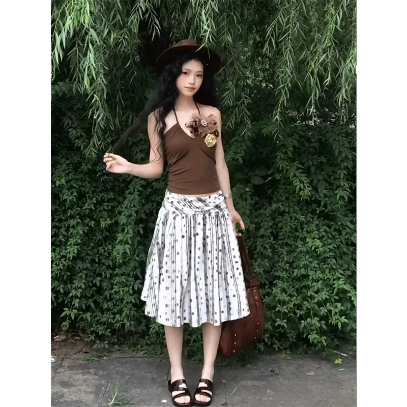 

Romantic Polka Dot Ombre f Skirt Women's Summer Low Waist Casual Versatile Midi Skirt A-Line Silhouette Loose Fit Polyeste...