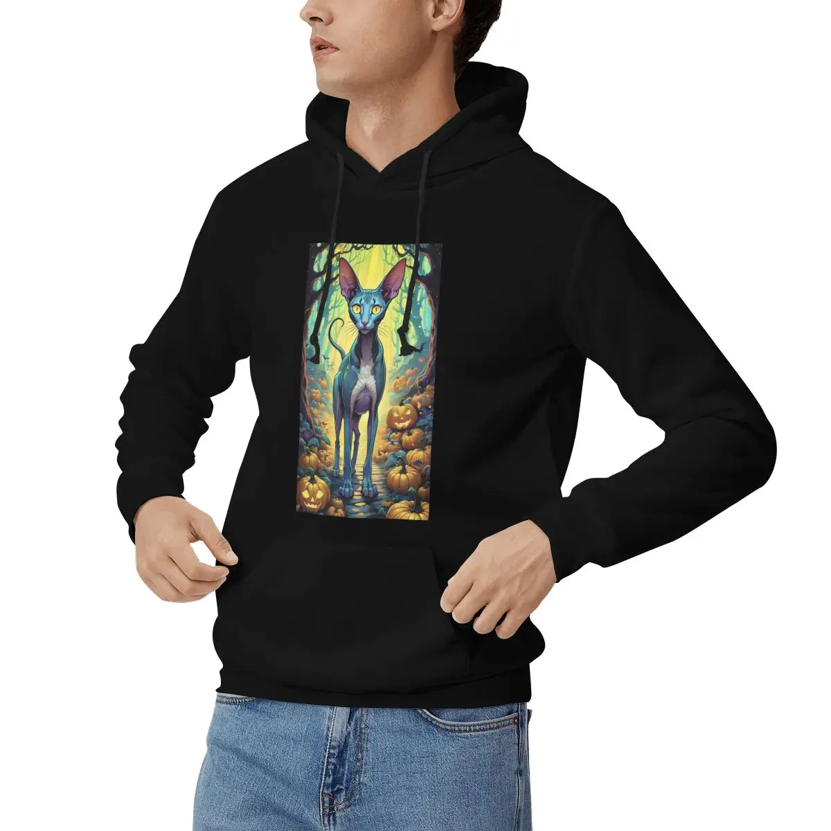 Undead Style Cat Moon Night Fantasy Forest Hoodies Men's Women Pullover Sweatshirt Fashion Long Sleeve Streetwear Autumn Winter