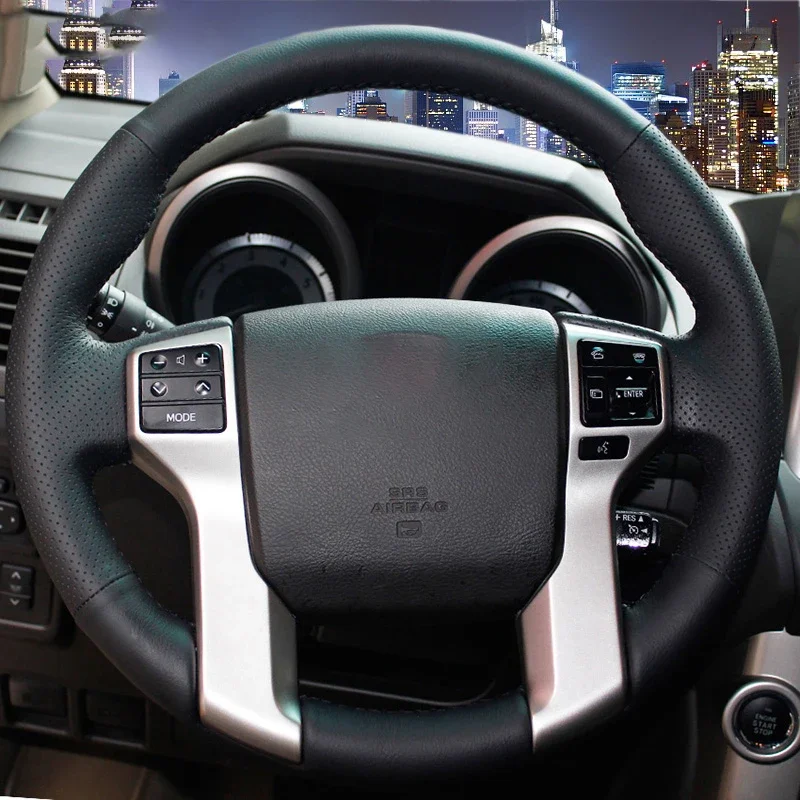 

Car Steering Wheel Cover Black Leather For Toyota Land Cruiser Prado Hand-stitched Bright Wheat Tundra Tacoma 4runner 2010-2014