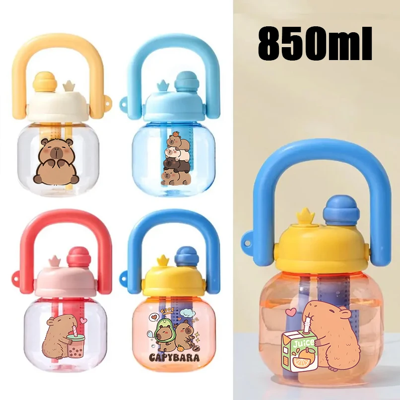 

850 мл Капибара для девочек и мальчиков, летняя спортивная чашка для воды, большая емкость, соломенная чашка с большим животом, портативная стеклянная бутылка для чая с молоком, напитка