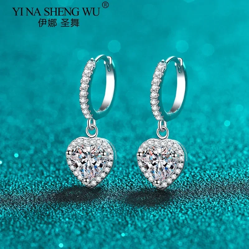 925 فضة مطلي Pt950 الذهب مويسانيتي أقراط على شكل قلب تصميم المرأة الأذن مشبك الأقراط الفاخرة هدية لمحبي #2