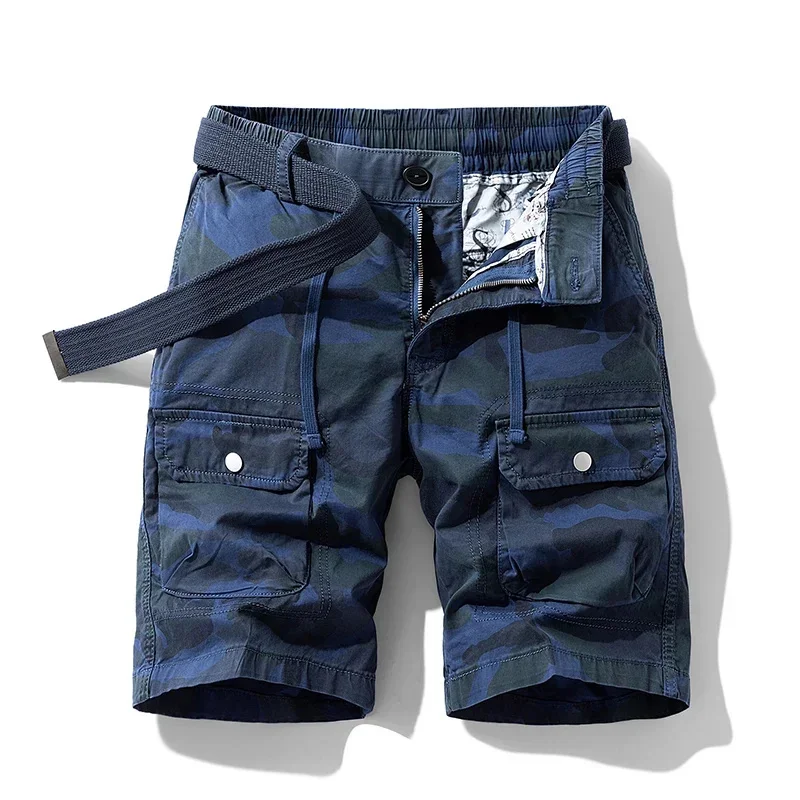 

fashion baggy five quarter pants summer camouflage cargo shorts multi-pocket straight leg casual elastic waist men