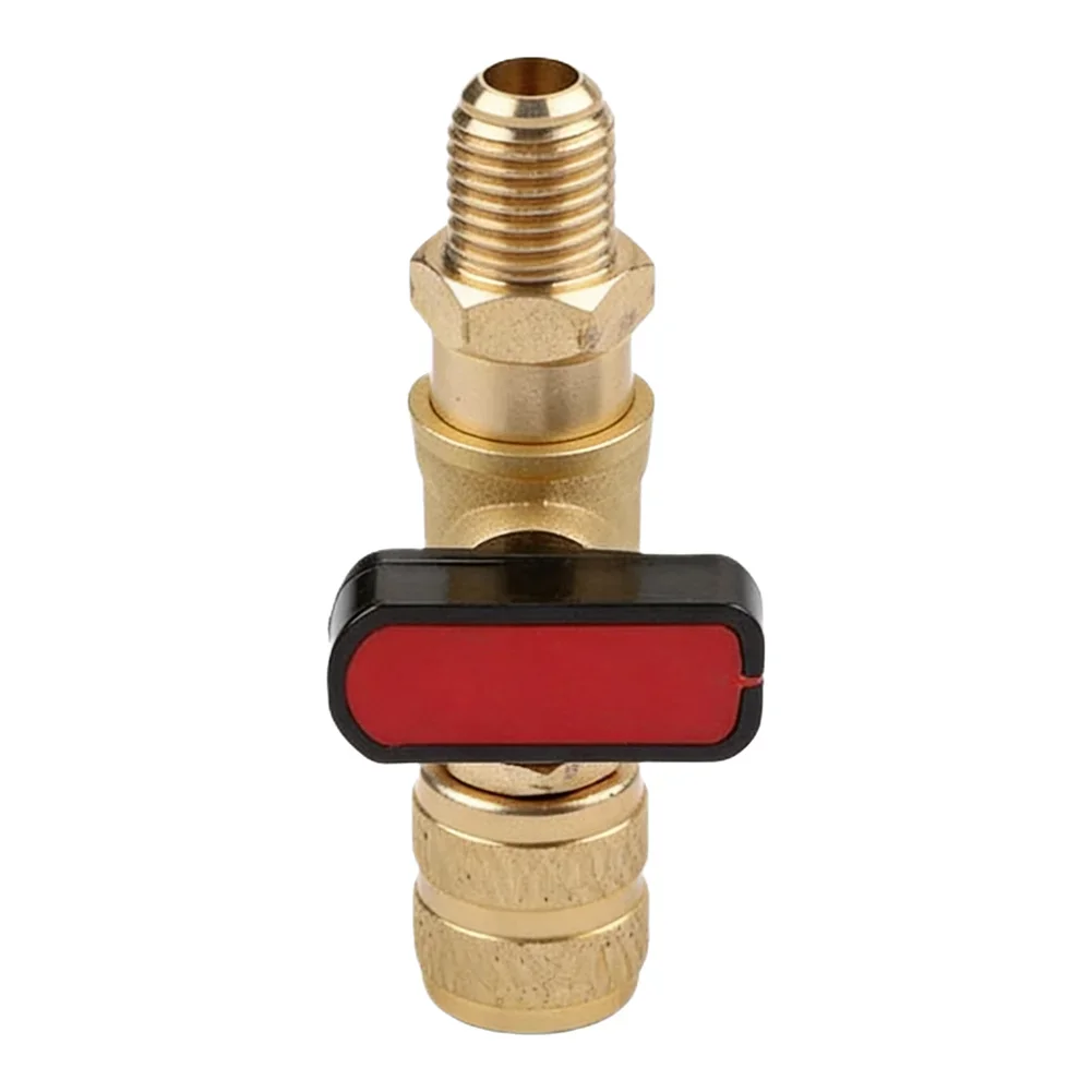 HVAC Service Adapter 1 4 SAE Adapter 5 16 To 1 4 SAE Thread Built-in Shut-off Ball Valve Red Charging And Vacuuming For R410A
