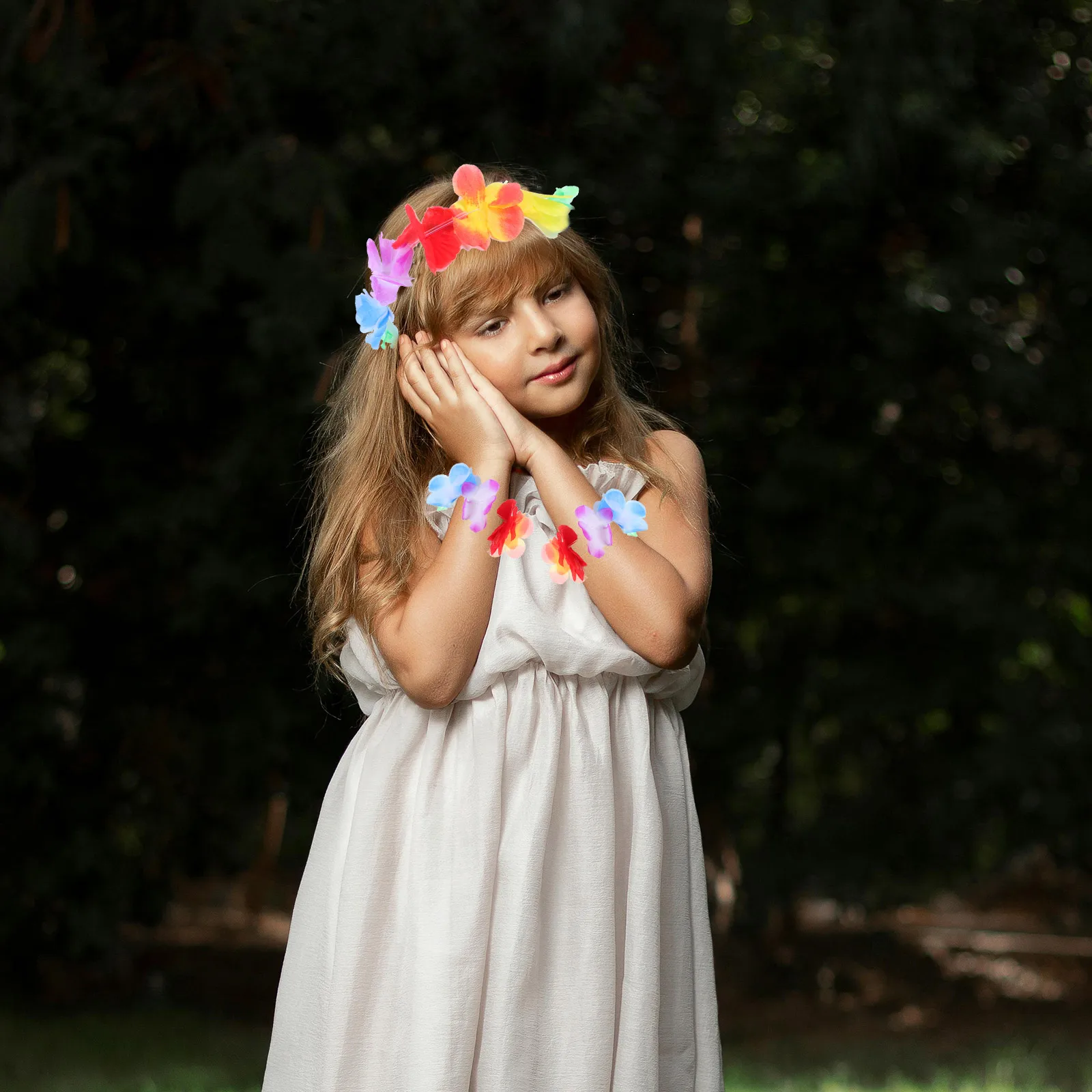 

Children Grass Skirt Suit Green Leaves Costume Kids Luau Island Theme Event Accessories Safe Dance